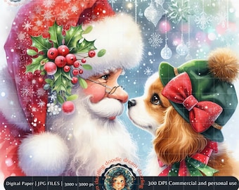 Christmas Dog, Dog Clipart, Santa With Dog, Dog Christmas, Dog Ornament, Christmas Puppy, Watercolor Clipart, Christmas Card, Scrapbooking