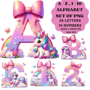 Unicorn Letters, Unicorn Alphabet, Alphabet Png, Unicorn Clipart, Unicorn Numbers, Pink Coquette Bow, Kids Party, Card Making, Sublimation