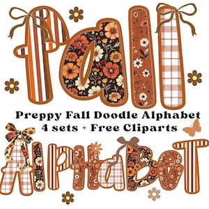 Grandmillennial Fall Alphabet PNG, Preppy Autumn Doodle Letters, Floral Fall PNG, Thanksgiving Letters Clipart, Alphabet Clipart, Dark Fall