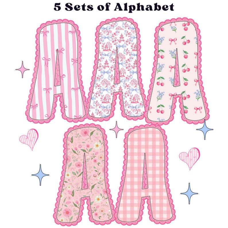 Grandmillennial Lace Floral Alphabet PNG Bundle, Pastel Pink Alphabet ...