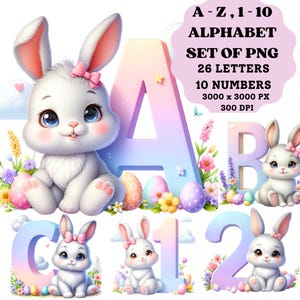 Easter Bunny Letter, Cute Rabit Png, Animal Letters, Bunny Decor, Easter Alphabet, Kids Birthday Png, Rabbit Alphabet, Alphabet Clipart