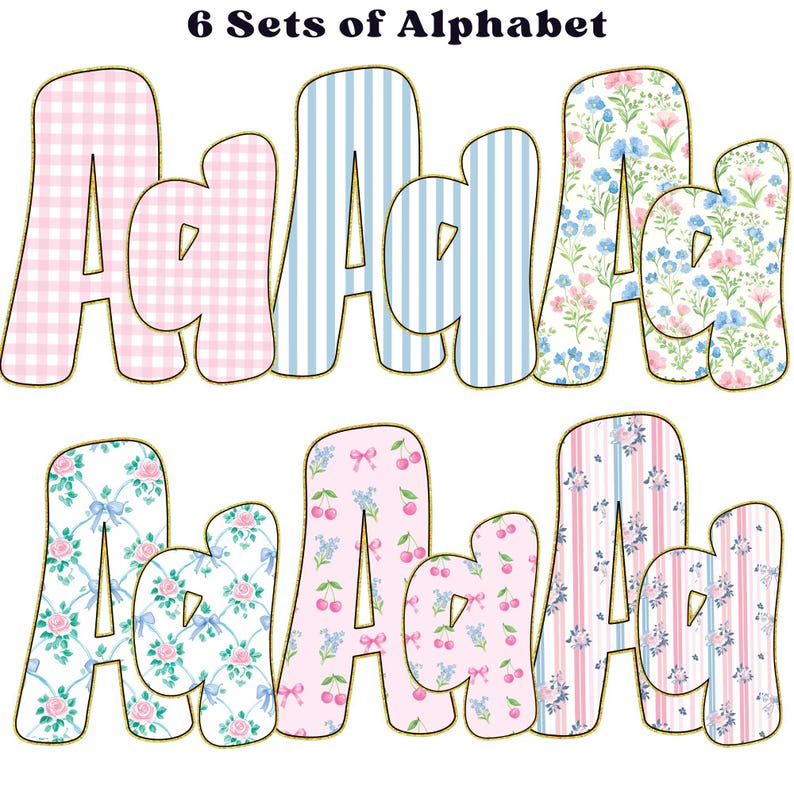 Grandmillenial Png, Floral Alphabet, Preppy Designs, Alphabet Png, Vintage Floral, Hand Lettered, Alphabet Bundle,Floral Png,Pastel Alphabet image 2