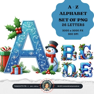 Alfabeto de Natal PNG, Letras de Natal Clipart, Boneco de Neve de Natal, Letras de Sublimação de Natal, Fonte de Natal, Fabricação de Cartões, Sublimação