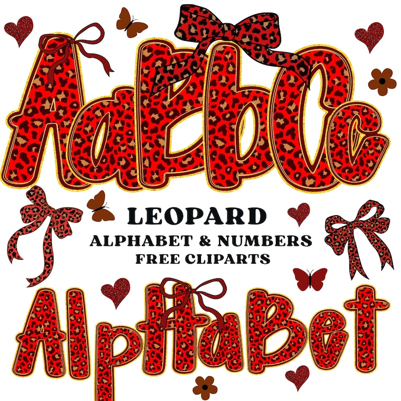 Red Leopard Doodle Letters Alphabet PNG Bundle, Leopard Print Letters ...
