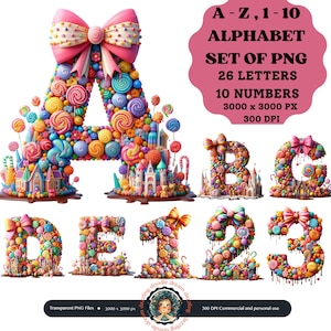 Candy Letters, Candy Alphabet, Alphabet Png, Candy Clipart, Candyland, Coquette Bow, Party Clipart, Kids Party, Card Making Kit, Sublimation