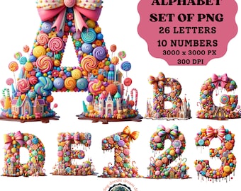 Candy Letters, Candy Alphabet, Alphabet Png, Candy Clipart, Candyland, Coquette Bow, Party Clipart, Kids Party, Card Making Kit, Sublimation