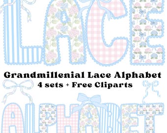 Grandmillenial Png, Lace Floral Alphabet, Preppy Designs, Alphabet Png, Vintage Floral, Hand Lettered, Alphabet Bundle, Floral Png, ABC Png