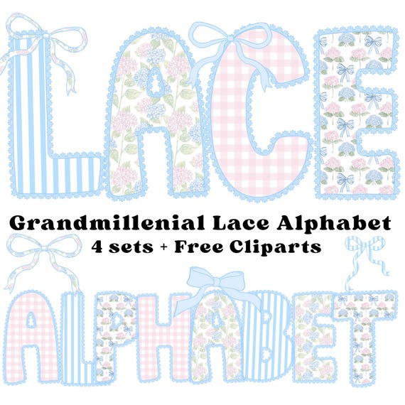 Grandmillenial Png, Lace Floral Alphabet, Preppy Designs, Alphabet Png, Vintage Floral, Hand Lettered, Alphabet Bundle, Floral Png, ABC Png
