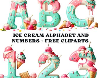 Ice Cream Letters & Numbers PNG Bundle: Birthday Party Clipart (Digital Download