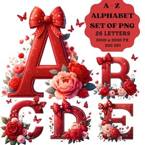 Lettere di rosa, alfabeto di rosa, alfabeto floreale png, monogramma floreale, lettera floreale, lettere romantiche, San Valentino png, clipart alfabeto, sublimazione