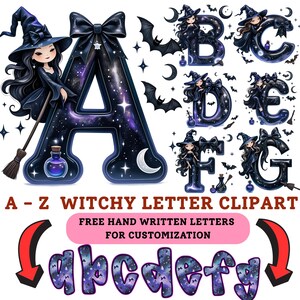 Witchy Halloween Alphabet PNG: Spooky Doodle Font, Custom Name Clipart (Digital Download