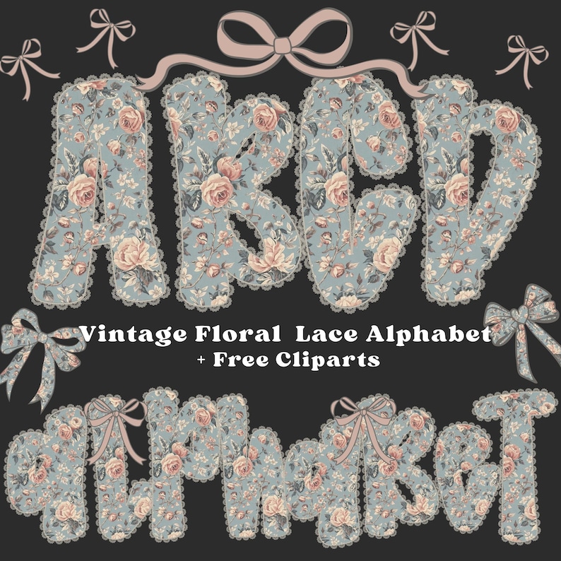 Vintage Floral Lace Alphabet PNG Bundle, Shabby Chic Letters, Retro ...