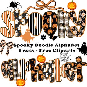 Spooky Letters, Halloween Letters, Bat Ghost Pumpkin, Preppy Letters,Spooky Season,Hand Drawn Letters,Halloween Font Png,Doodle Alphabet Png