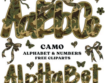 Camo Alphabet PNG Letters and Numbers, Hunting Camouflage Font Clipart for Sublimation,Camo Shirt Designs,Army and Outdoor Crafts,Camouflage