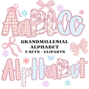 Alfabeto floral, diseño preppy, letras florales vintage, letras a mano, paquete de letras, alfabeto floral, alfabeto pastel