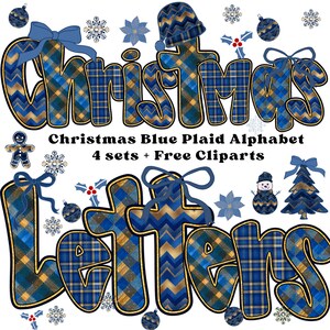 Julblå rutigt alfabet PNG, Buffalo Rutig bokstäver, Julalfabet Clipart, Glitter Rutigt Typsnitt, Högtidsbokstäver, Julbokstäver