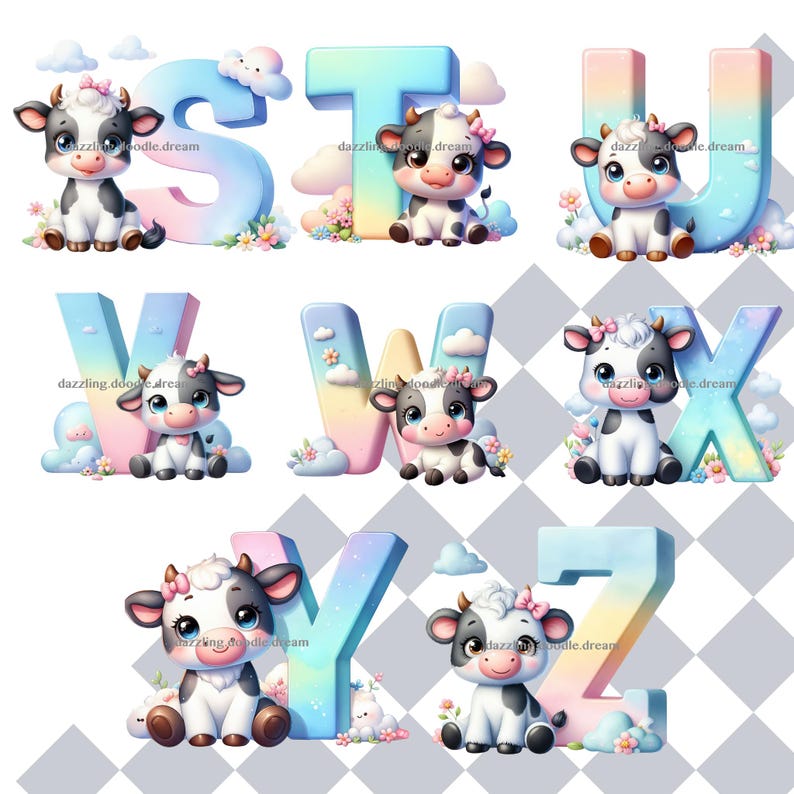 Cow Letters, Cute Cow Png, Animal Letters, Cow Decor, Cow Alphabet ...