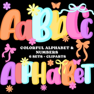 Colorful Letters, Bright Font Png, Hand Drawn Letters, Preppy Letter, Alphabet Png, Number Png Files, Kids Font, Back to School Set