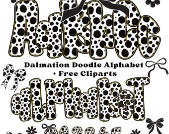 Dalmatian Doodle Alphabet PNG, Dog Print Letters Clipart, Dalmatian Font, Animal Print Alphabet, Hand Drawn Letters, Dalmatian Clipart