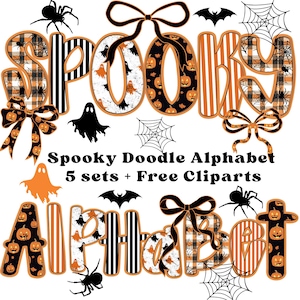 Spooky Letters, Halloween Letters, Bat Ghost Pumpkin, Preppy Letters,Spooky Season,Hand Drawn Letters,Halloween Font Png,Doodle Alphabet Png