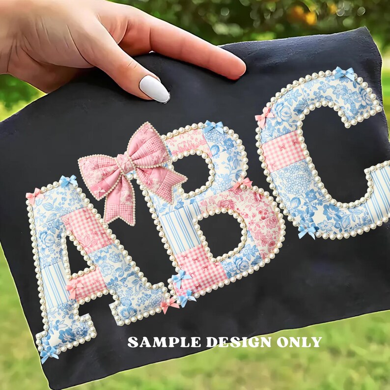 Grandmillenial Patchwork Alphabet PNG Bundle, Pearl Outline Letters ...