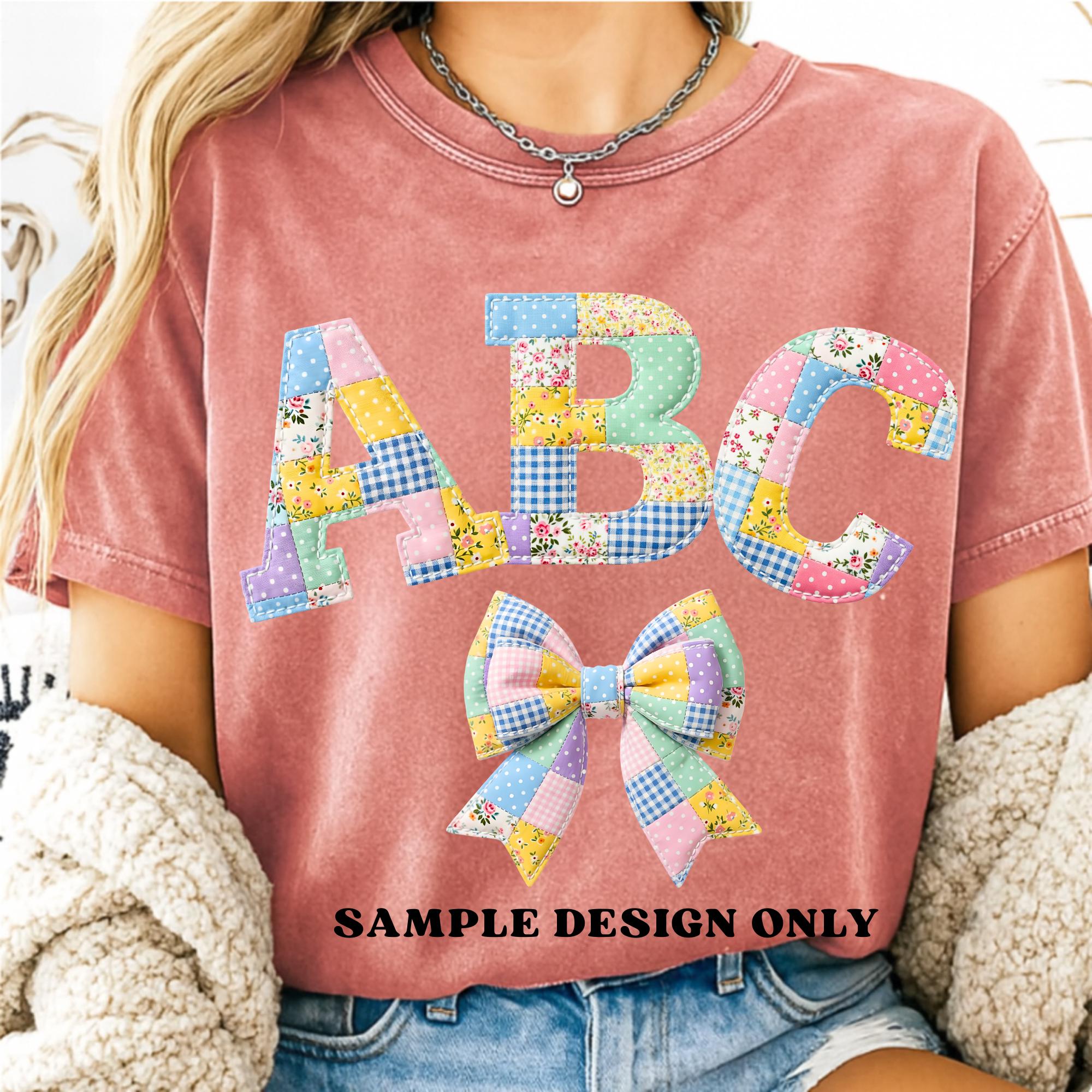 Faux Embroidered Alphabet PNG Bundle, Faux Quilted Patchwork Letters ...
