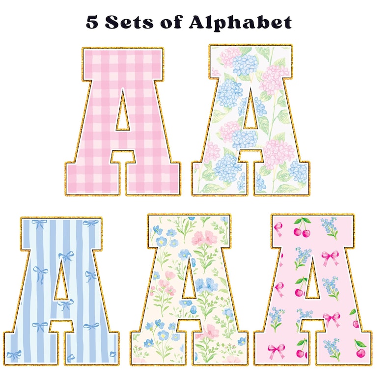 Floral Preppy Glitter Alphabet PNG, Grandmillennial Coquette Boho ...