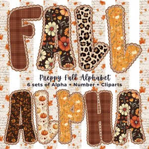 Fall Preppy Alphabet PNG Bundle,  Autumn Letters PNG, Fall Stripe Alphabet, Pumpkin Floral Leopard Letters, Sublimation Clipart