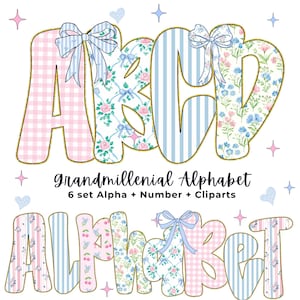 Png grand millénaire, alphabet floral, motifs preppy, alphabet png, floral vintage, lettrage à la main, lot de l'alphabet, png floral, alphabet pastel