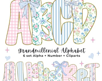 Grandmillenial Png, Floral Alphabet, Preppy Designs, Alphabet Png, Vintage Floral, Hand Lettered, Alphabet Bundle,Floral Png,Pastel Alphabet