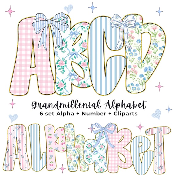 Grandmillenial Png, Floral Alphabet, Preppy Designs, Alphabet Png, Vintage Floral, Hand Lettered, Alphabet Bundle,Floral Png,Pastel Alphabet