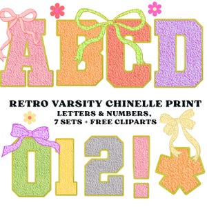 Letras Coquette Varsity PNG, Clipart do Alfabeto Mama Game Day, Fonte de Letra Chenille, Alfabeto de Irmandade Retrô, Conjunto de Fontes Pastel Feminino, Alfabeto PNG