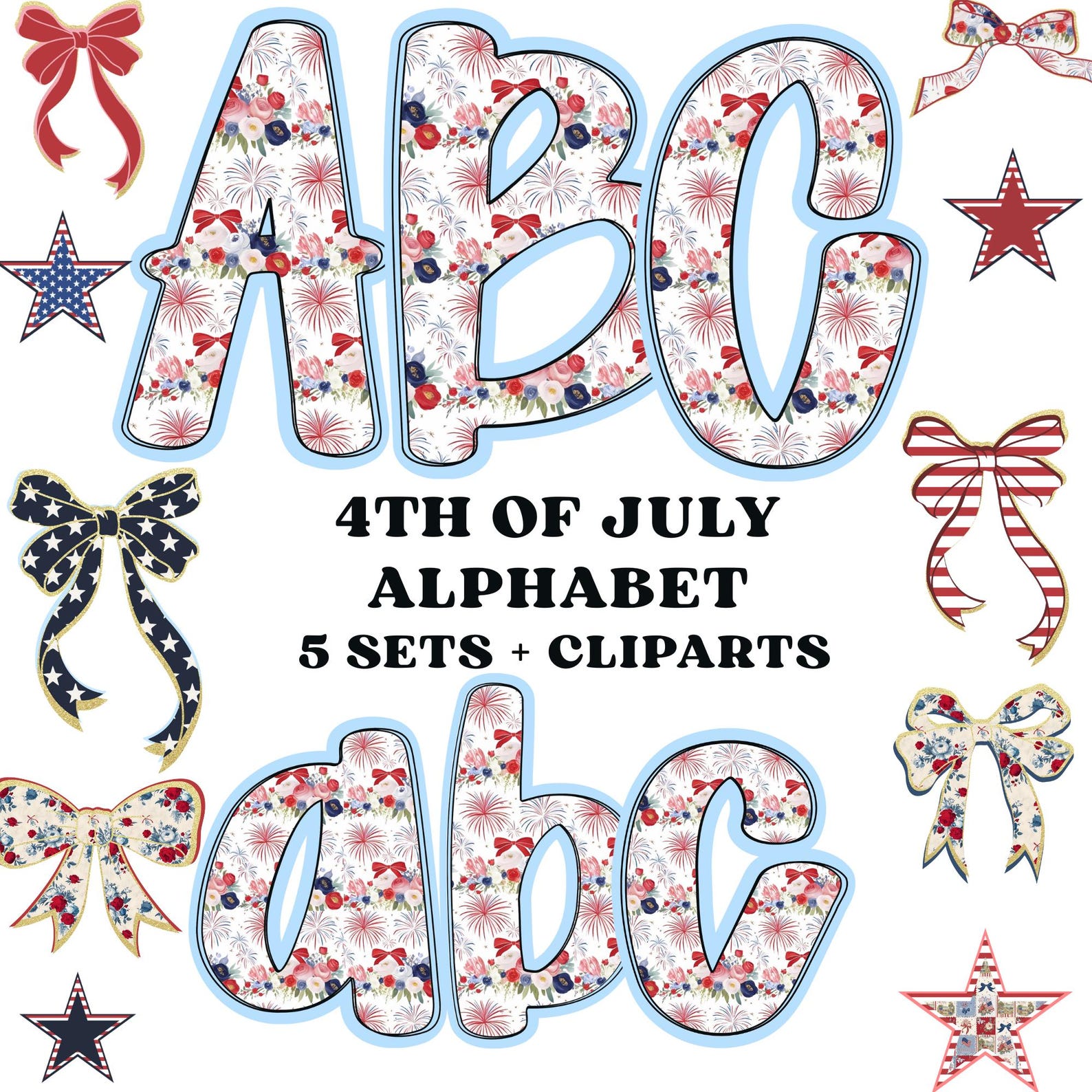 4th of July Alphabet PNG: Patriotic Doodle Letters (digital Download ...