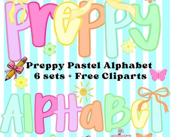 Preppy Back To School Letters, Preppy Letters & Numbers PNG Bundle, Coquette Teacher Png, Teacher Alphabet PNG, Colorful Teacher Letters