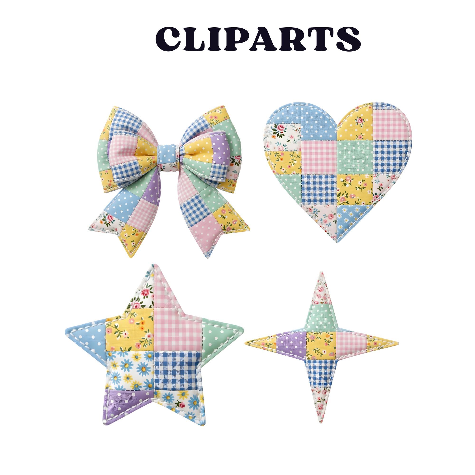 Faux Embroidered Alphabet PNG Bundle, Faux Quilted Patchwork Letters ...
