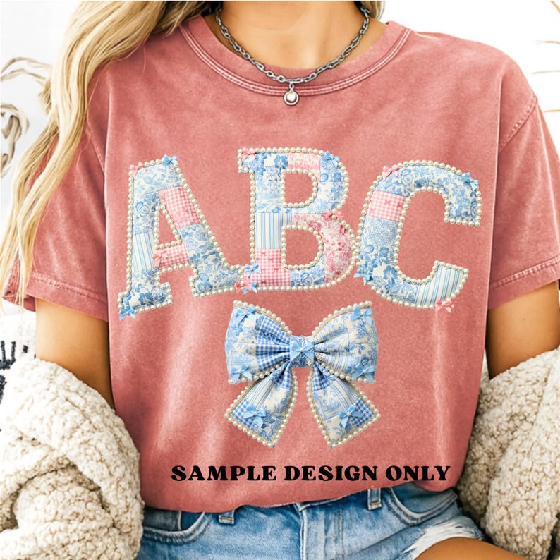 Grandmillenial Patchwork Alphabet PNG Bundle, Pearl Outline Letters ...