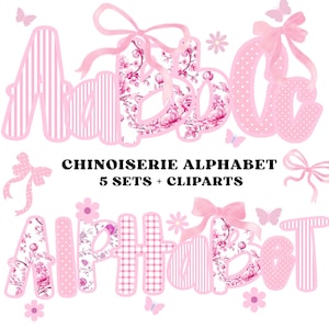 Letras Florais, Chinoiserie Rosa, Grandmillenial PNG, Alfabeto Doodle, Floral Rosa PNG, Letras Desenhadas à Mão, Alfabeto Pastel, Toile De Jouy