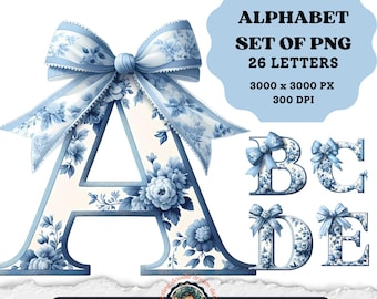 Chinoiserie Letters, Chinoiserie Png, Blue Toile Letters, Coastal Granddaughter, Chinoiserie Doodle, Alphabet Png, Png Letters, Sublimation