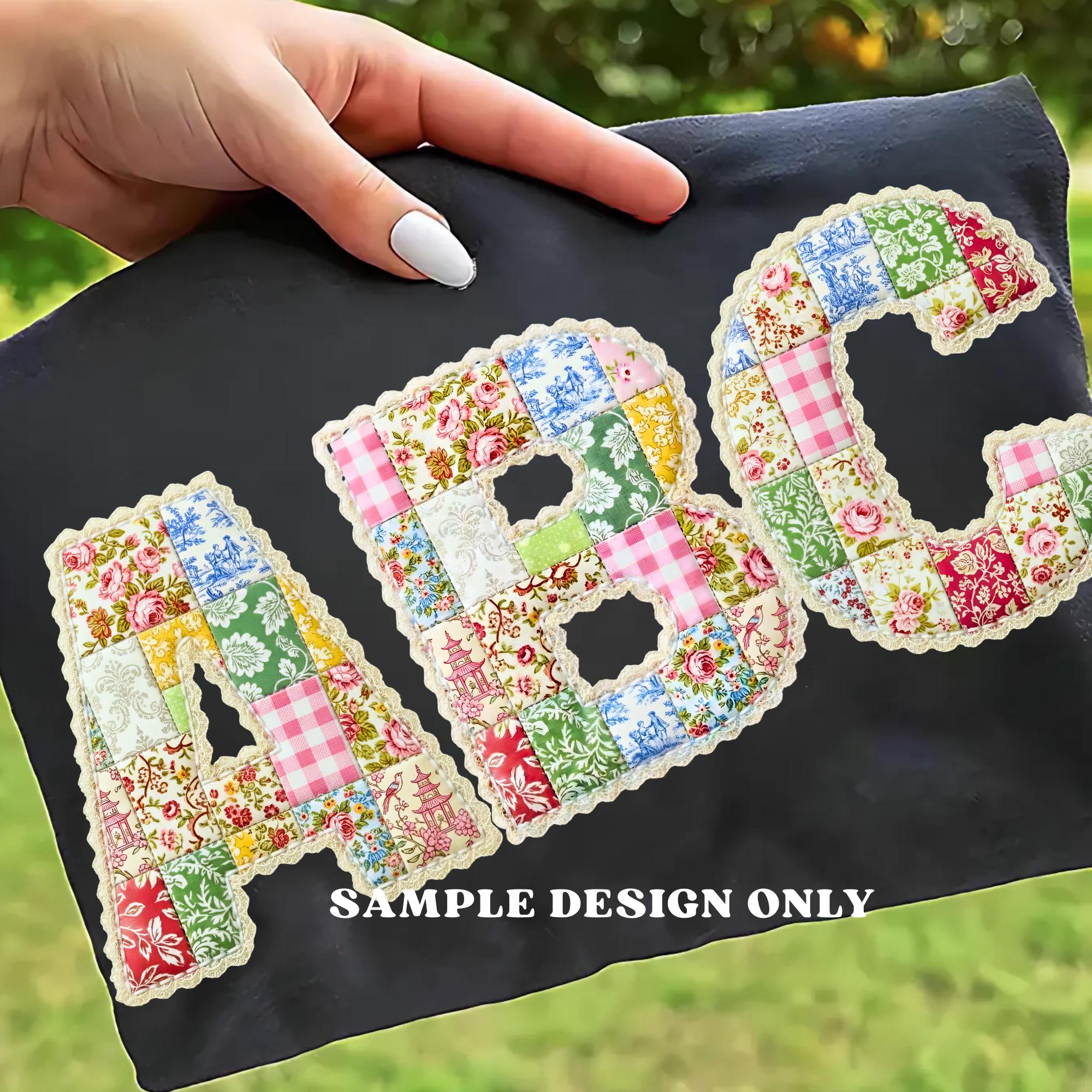 Faux Patchwork Lace Alphabet PNG Bundle, Cottagecore Floral Letters ...
