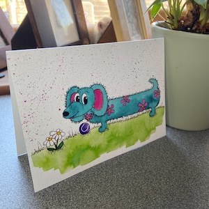 Sausage Dog Blank Greeting Card | Dachshund Greetings Card | Dog Lover Blank Card | Animal Greetings Card | Dog Card | Hand Painted Design