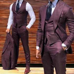 Men's Formal Clothing Fashionable Tuxedo Suits Comfortable Apparel Burgundy