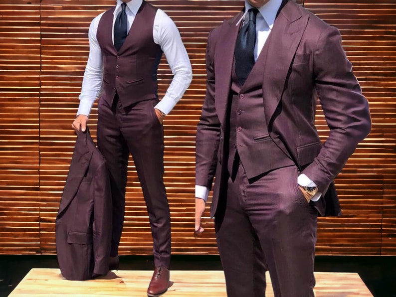 Men's Formal Clothing Fashionable Tuxedo Suits Comfortable Apparel Burgundy