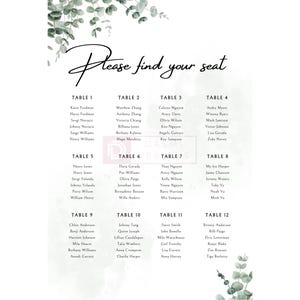 Editable Wedding Seating Chart Canva Template | Minimalist Leafy Green ...