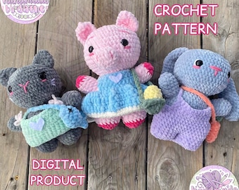 3in1 Animal Outfits ONLY Crochet Pattern | chubby, stuffed animals, amigurumi, crochet clothes, outfits