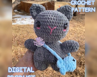 Cat Crochet Pattern | chubby, stuffed animals, amigurumi, crochet clothes, bag accessory, kitty, meow