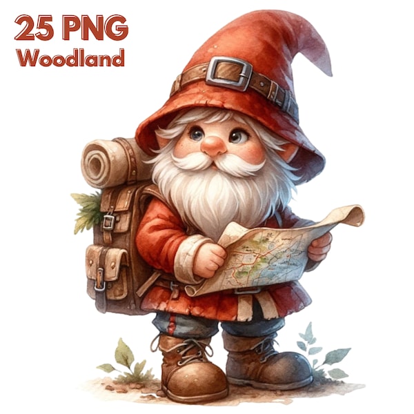 Woodland Gnome Clipart, Garden Gnome Watercolor Clipart, Watercolor Forest Gnome Clipart PNG, Nature Gnome Clip Art, Forest Animals Gnomes