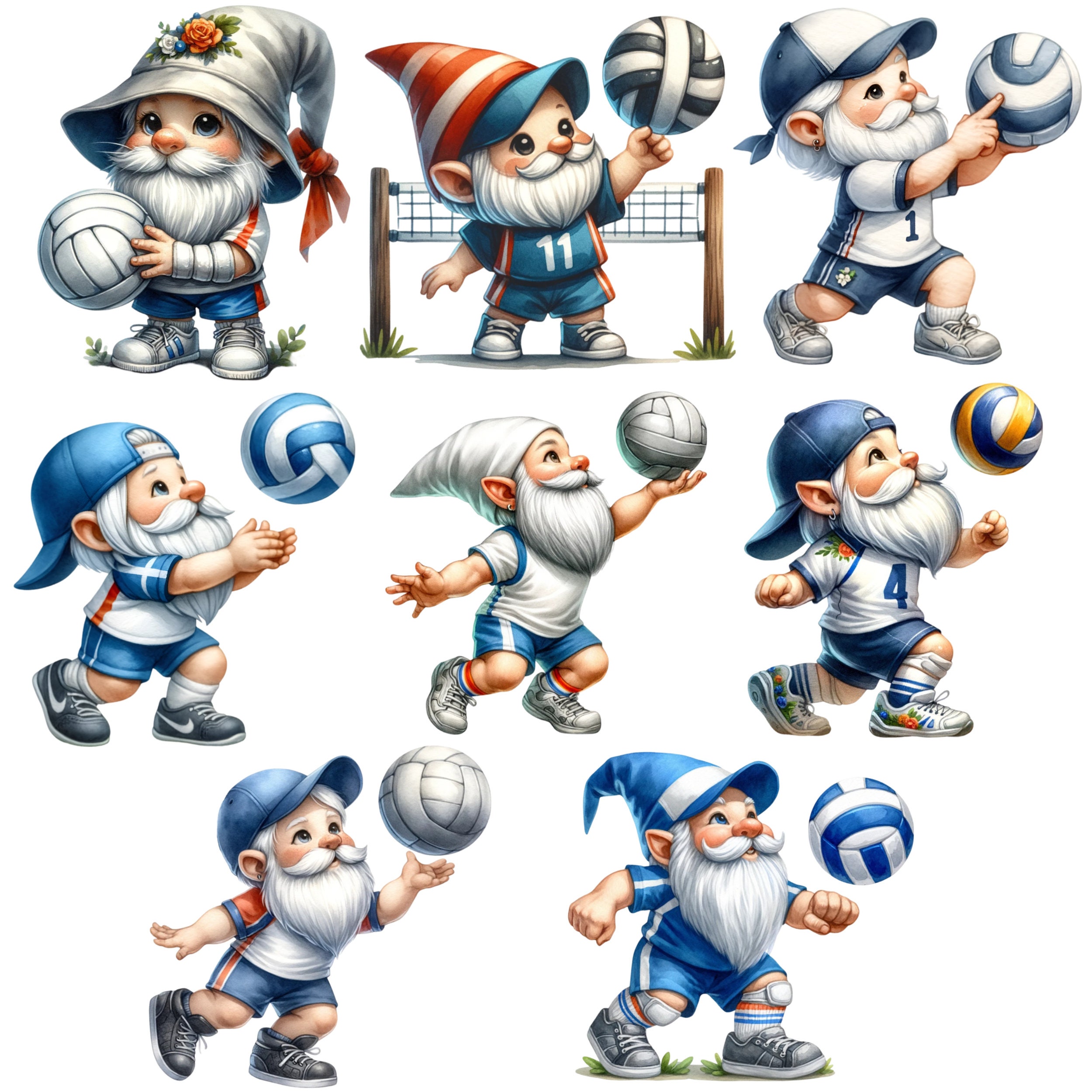 Volleyball Gnome Png, Volleyball Gnome Watercolor Clipart,sports Gnome, Volleyball Png
