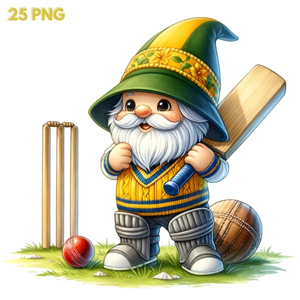 Cricket Gnome Png, Cricket Gnome Watercolor Clipart,Sports Gnome, Cricket Png, Cricket Player Gnome Png, Gnome Lovers Gift,SportbDay Clipart