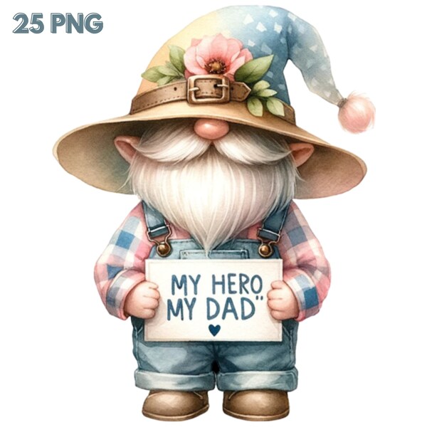 Father's Day Gnome Watercolor Clipart, Gnome Dad Son PNG, Father's Day Clipart, Father's Day PNG, Happy Spring Png