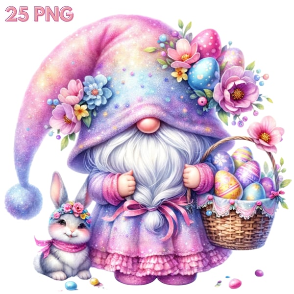 Easter Gnome clipart, Garden clipart, Spring gnome png graphics, Gnome sublimation, Watercolor Easter Gnome clipart,Gnome With Flowers